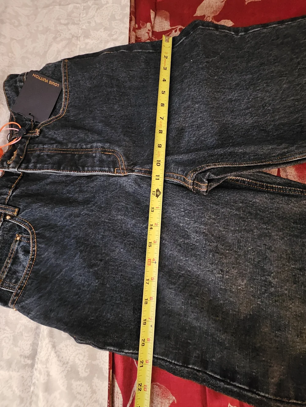LV Dark Blue Women Jeans with Patterned Cuff